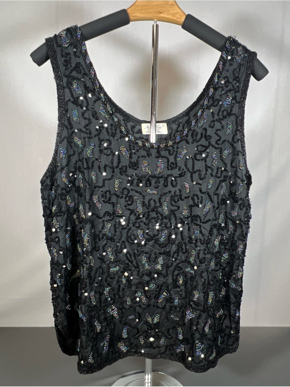 Beaded Black Tank Top